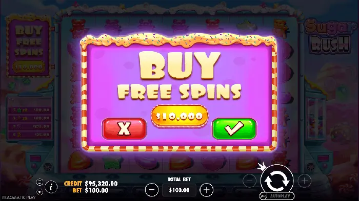 Pilihan untuk membeli free spin dalam Sugar Rush.