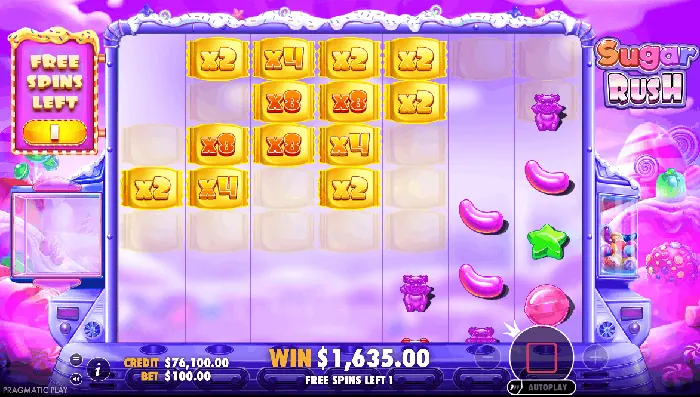 Écran du bonus de tours gratuits dans Sugar Rush