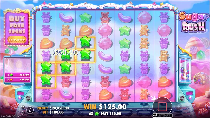 Η mobile έκδοση του Sugar Rush με σύμβολα και χειριστήρια στην οθόνη.